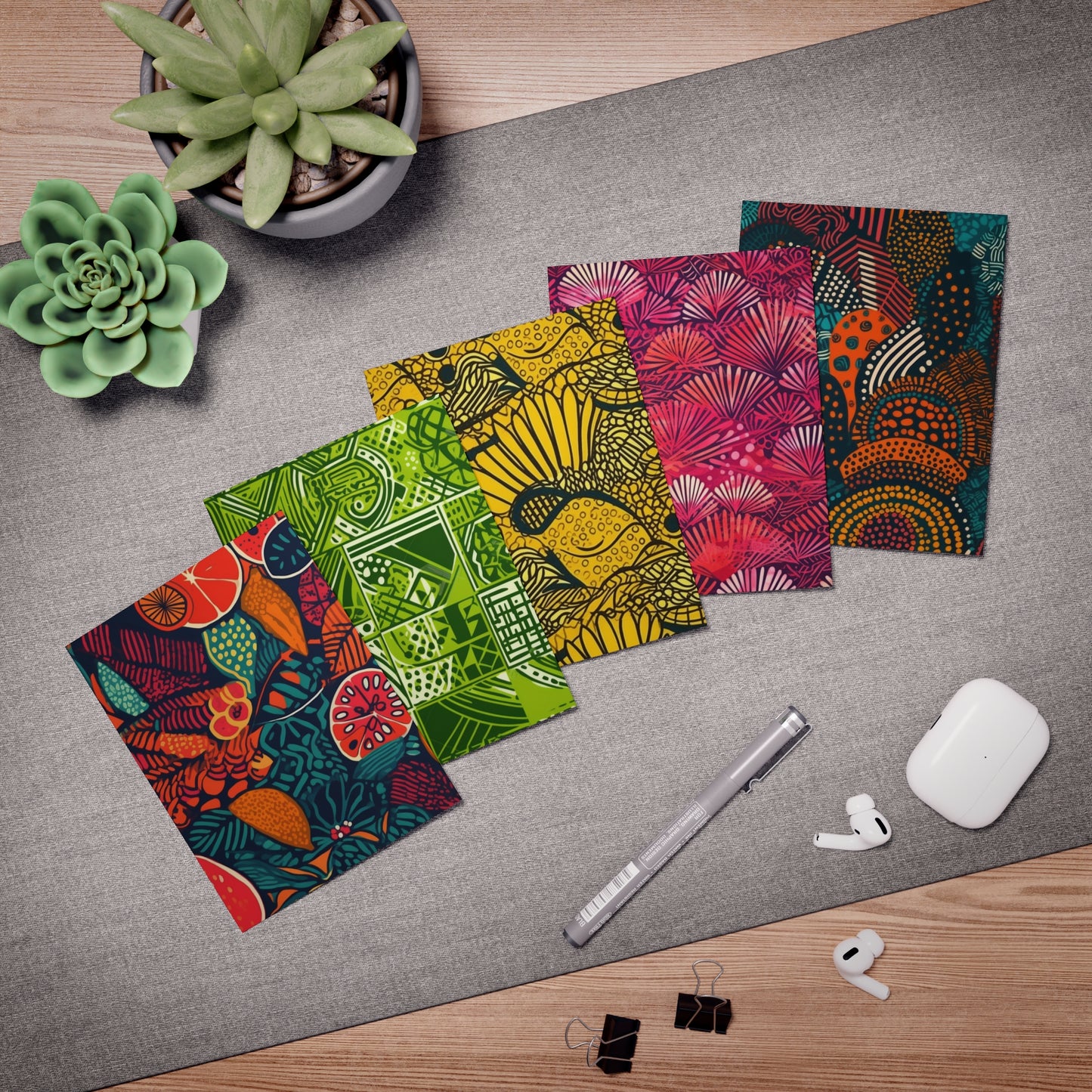 | African Batikk | African Wax Print | Multi-Design Bundle Greeting Cards (5-Pack) |