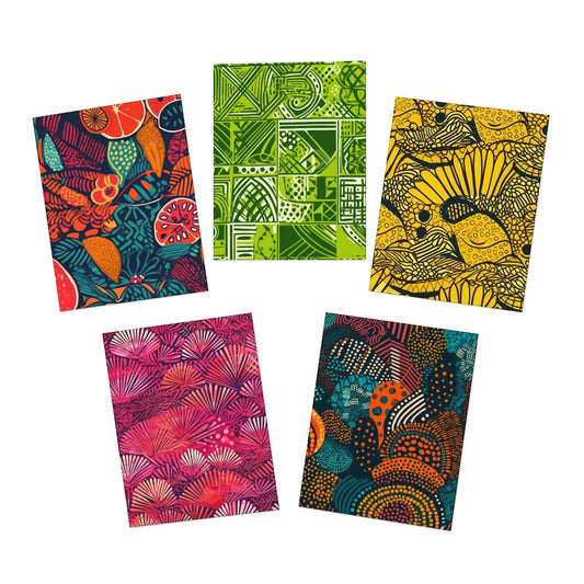 | African Batikk | African Wax Print | Multi-Design Bundle Greeting Cards (5-Pack) |
