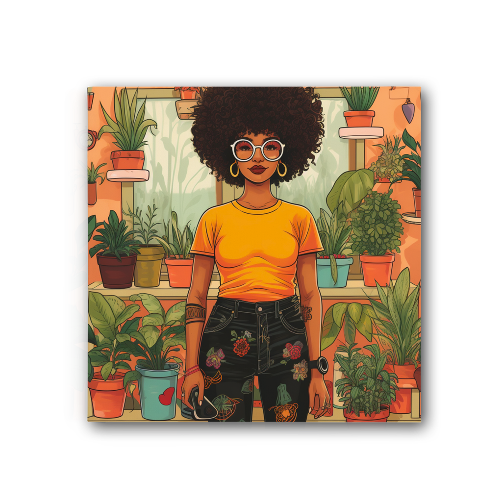 | Plant Mom Collection | Amina Tangerine | Premium Stretched Canvas
