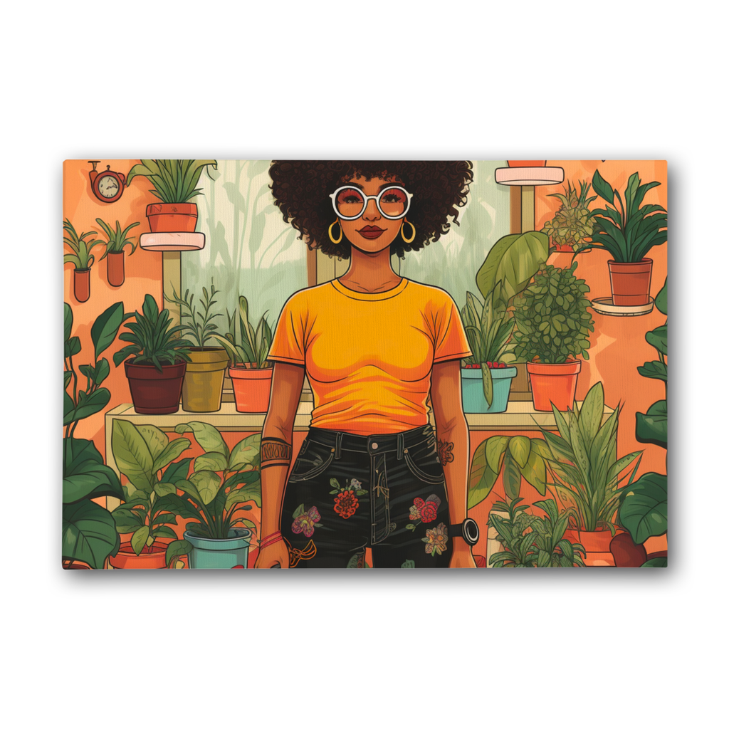 | Plant Mom Collection | Amina Tangerine | Premium Stretched Canvas