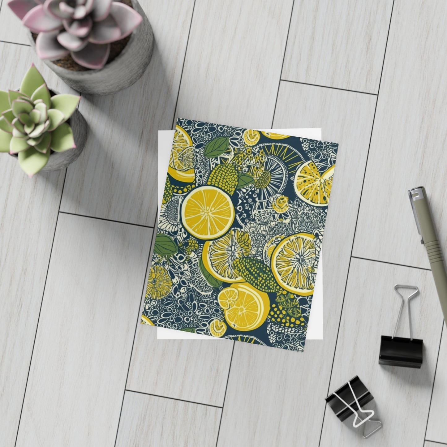 Lemons and Leaves: Lemonade brunch Blue Postcard Bundles |envelopes included | African Wax Print |