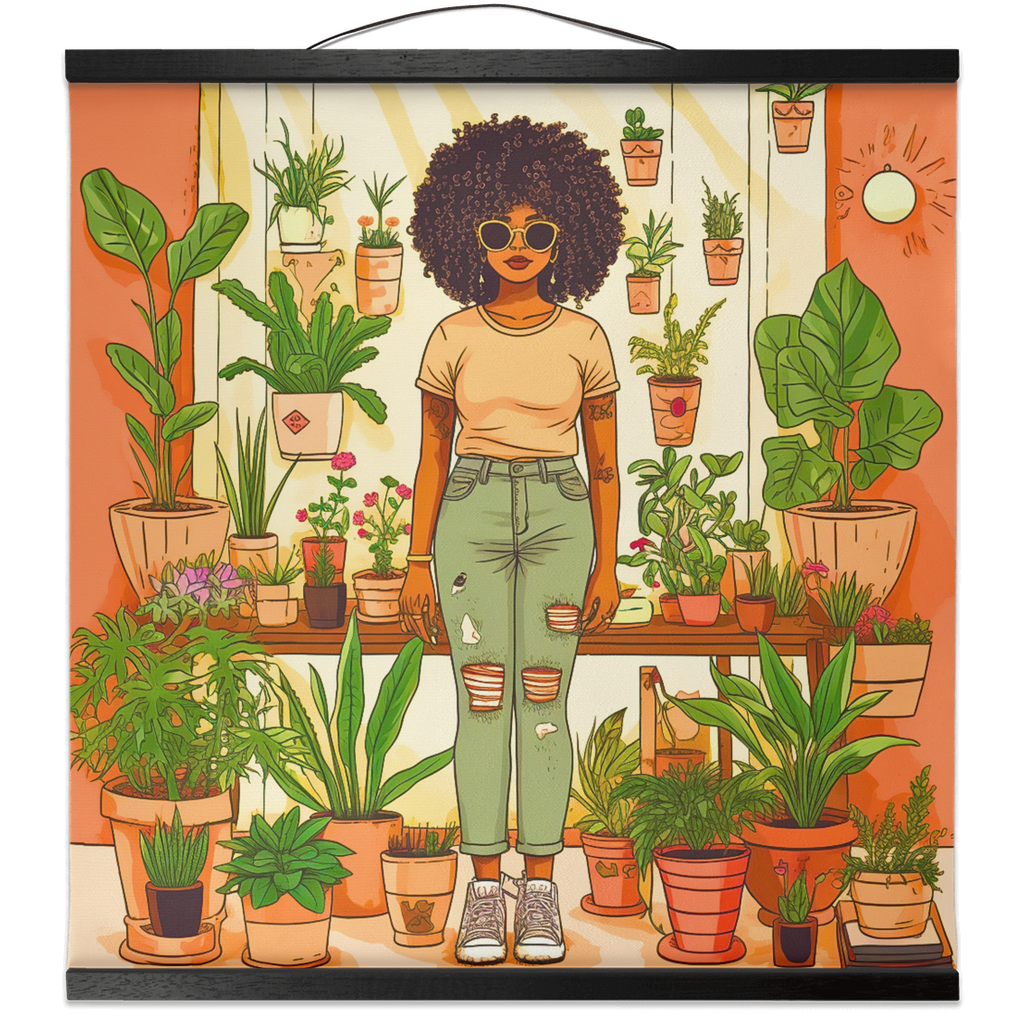 Plant Mom Collection | Peach Dream | Hanging Canvas Prints | Black Woman | By Her Beloved Plant Babies |