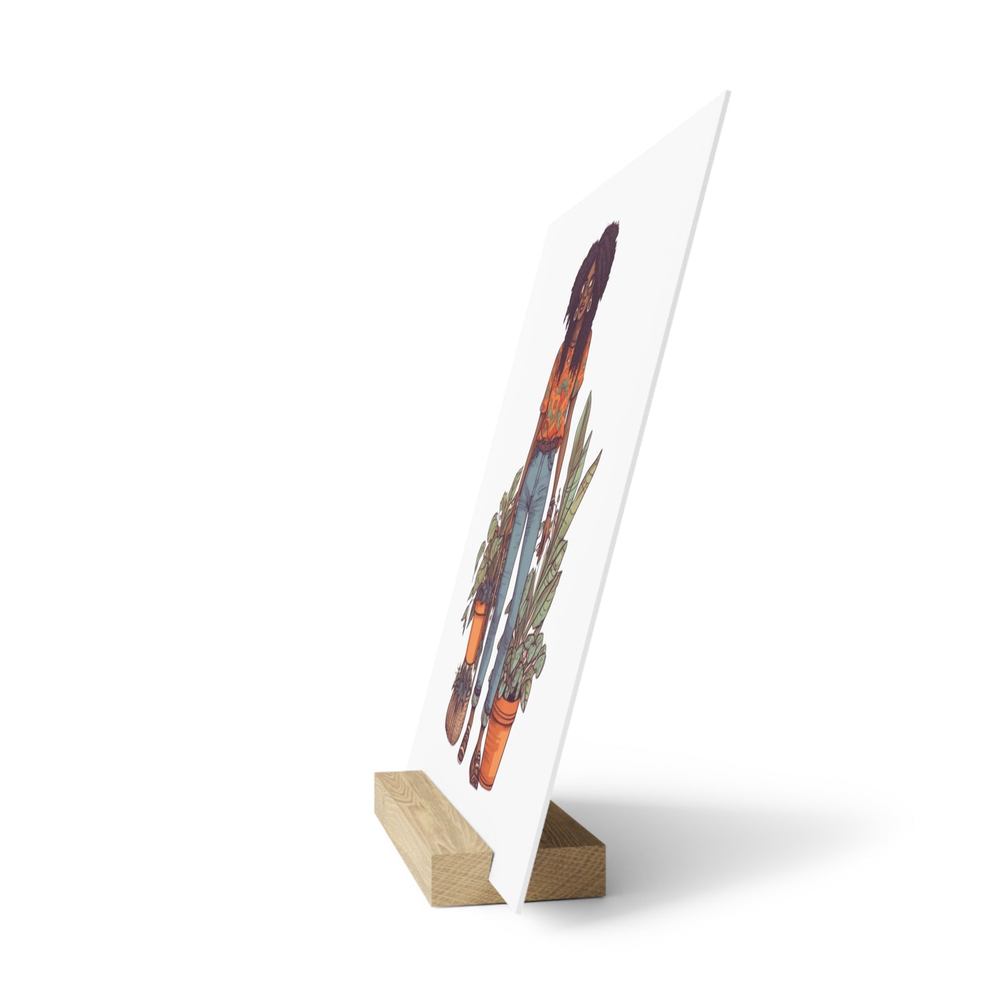 Plant Mom Collection| Kesha| Gallery Board with Stand | Black African American Women Plant Mom| Orange