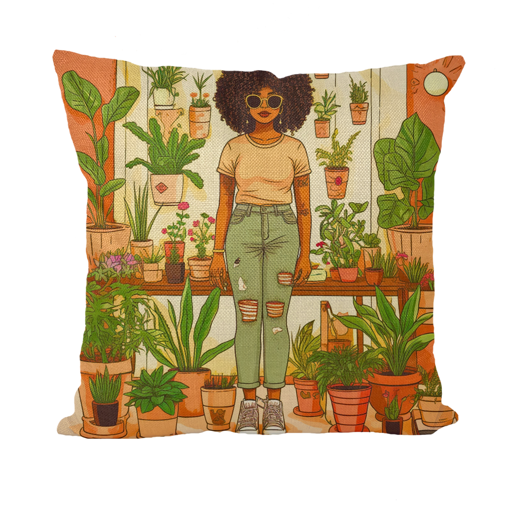Plant Mom Collection | Peach Dream | Black Woman | By Her Beloved Plant Babies | Throw Pillows