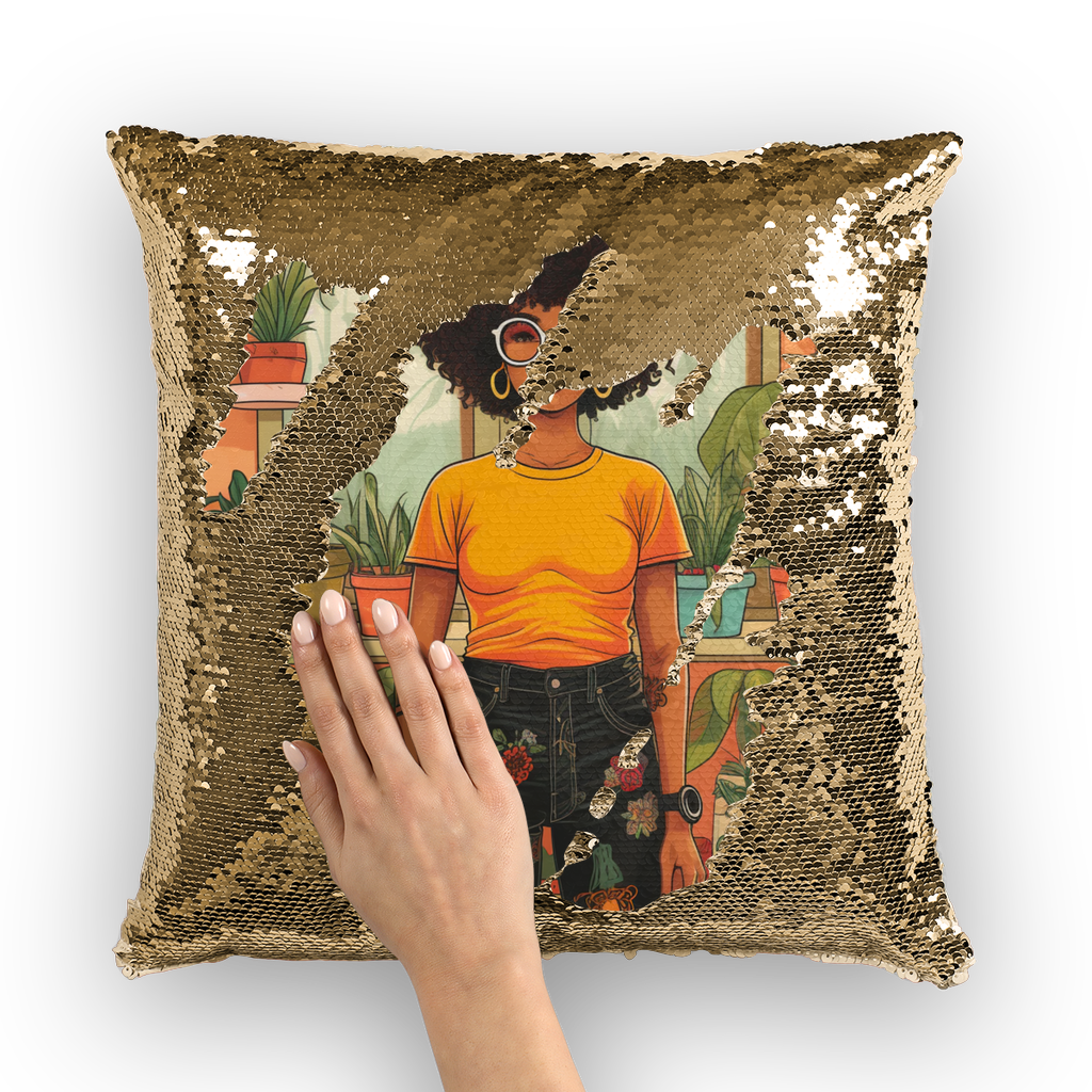 | Plant Mom Collection | Amina Tangerine | Sequin Cushion Cover