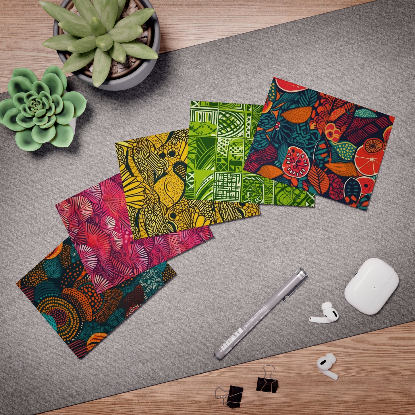 | African Batikk | African Wax Print | Multi-Design Bundle Greeting Cards (5-Pack) |