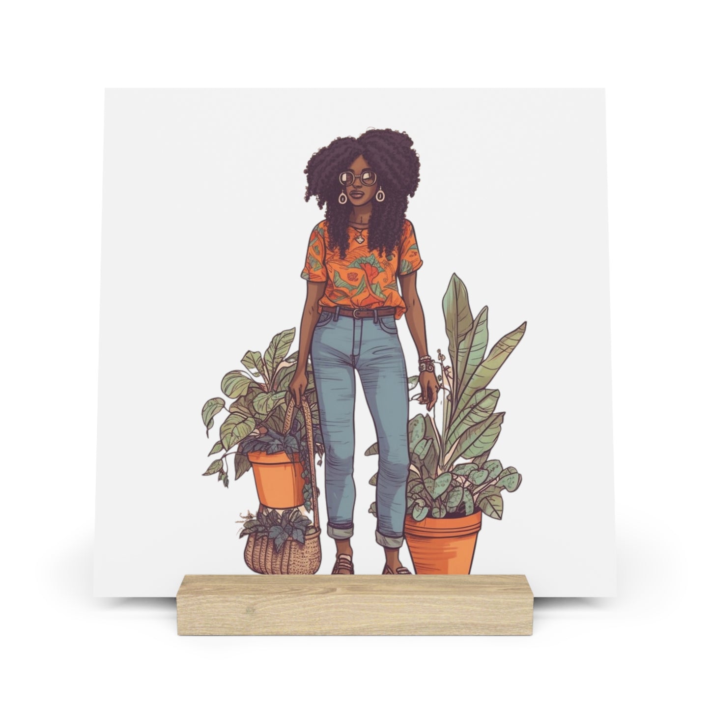 Plant Mom Collection| Kesha| Gallery Board with Stand | Black African American Women Plant Mom| Orange