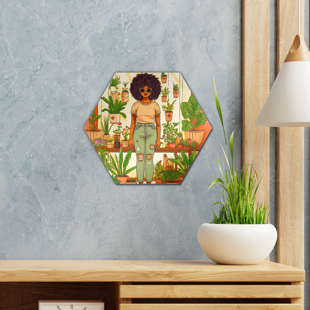 Plant Mom Collection | Peach Dream | Black Woman | By Her Beloved Plant Babies || Wall Tile