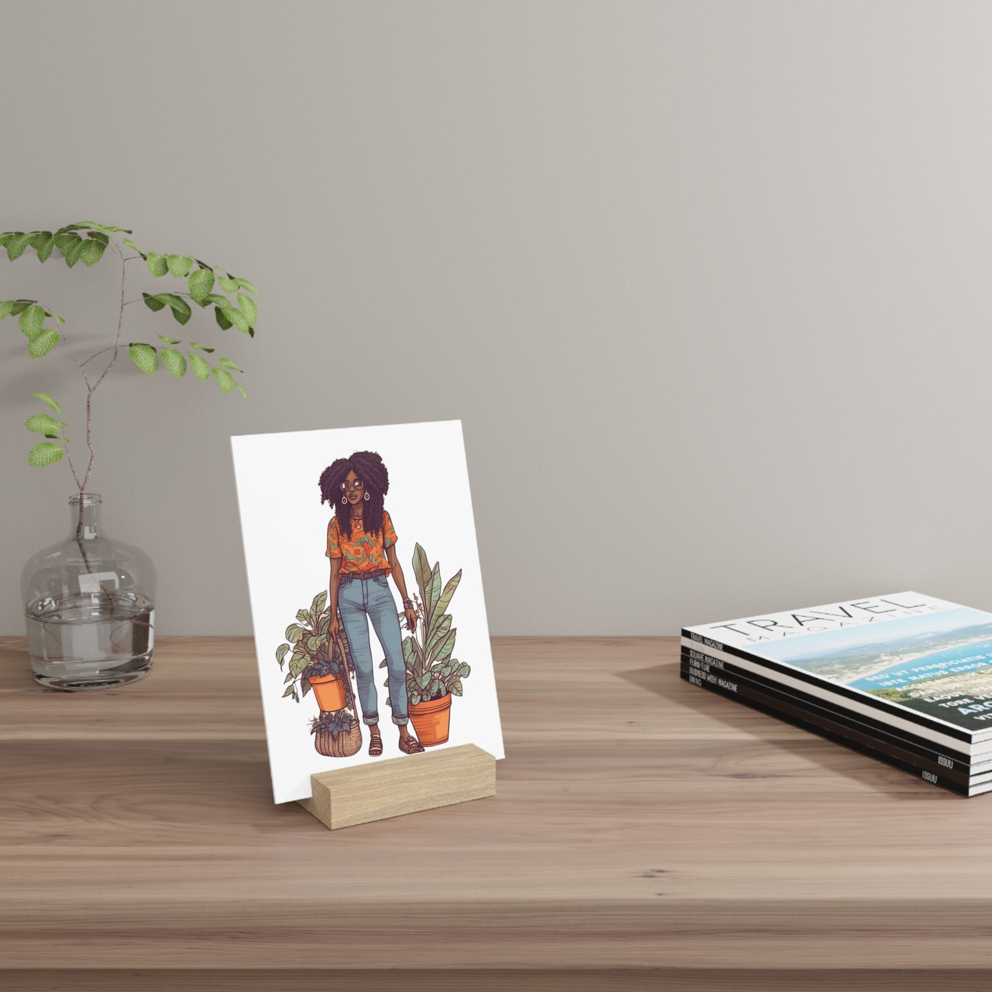 Plant Mom Collection| Kesha| Gallery Board with Stand | Black African American Women Plant Mom| Orange