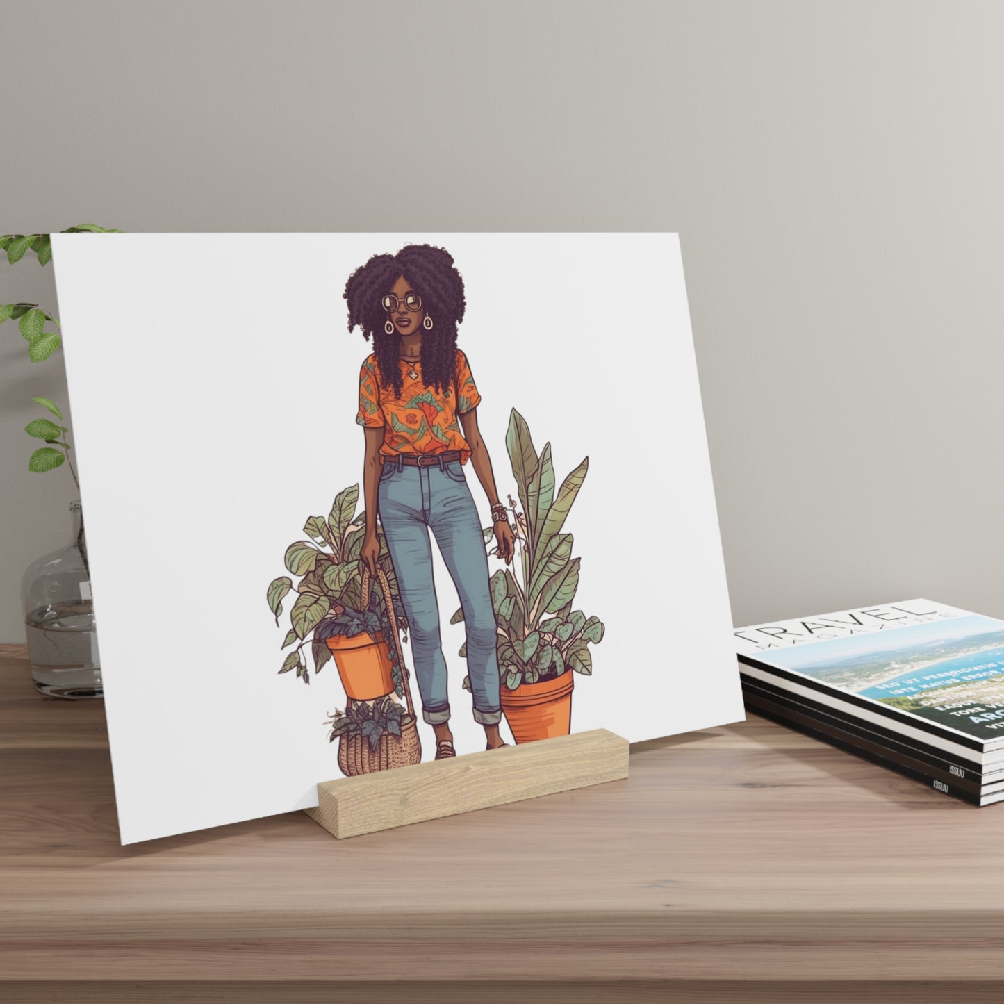 Plant Mom Collection| Kesha| Gallery Board with Stand | Black African American Women Plant Mom| Orange
