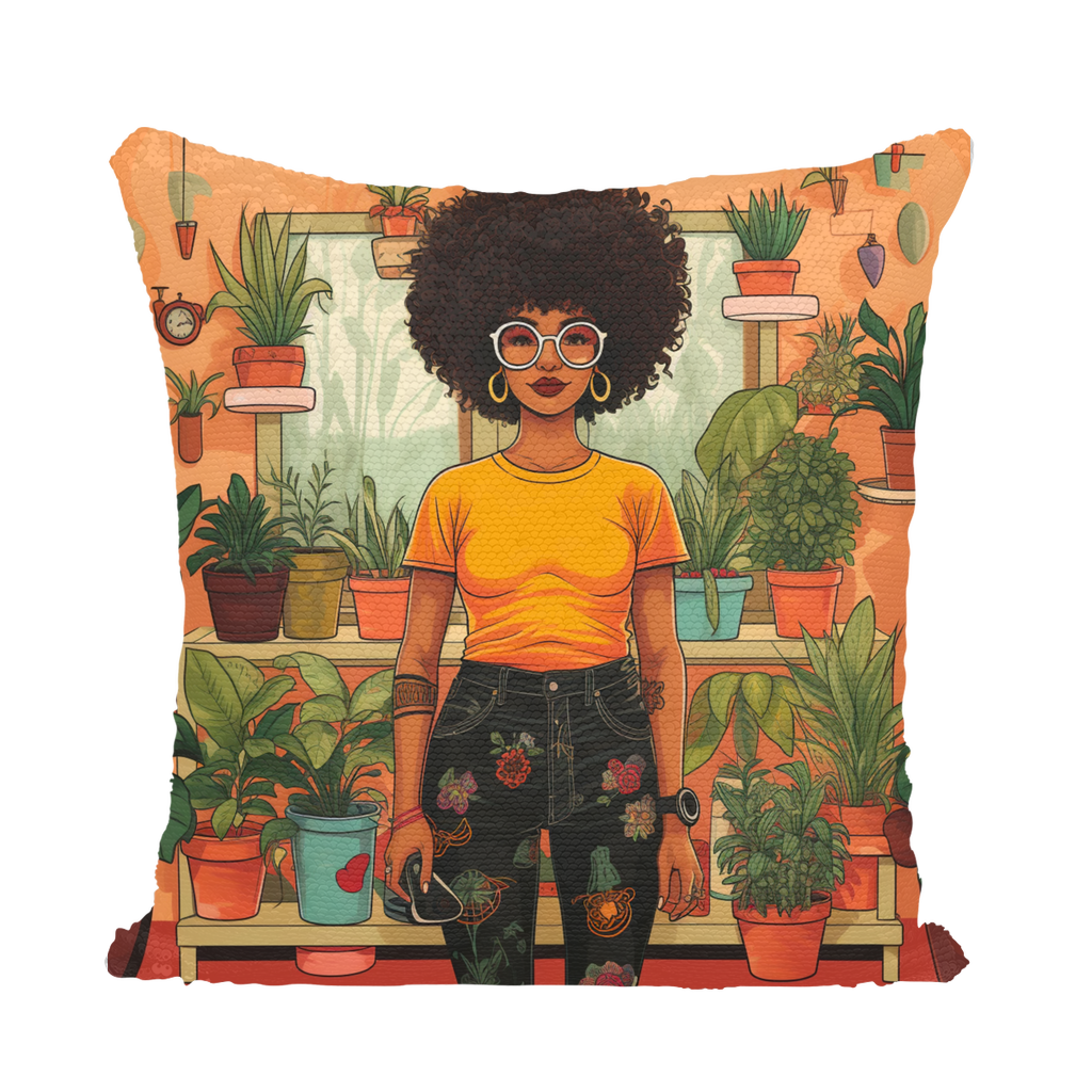 | Plant Mom Collection | Amina Tangerine | Sequin Cushion Cover