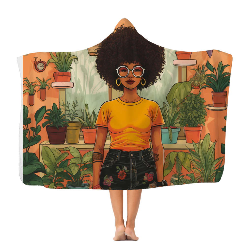 | Plant Mom Collection | Amina Tangerine | Classic Adult Hooded Blanket