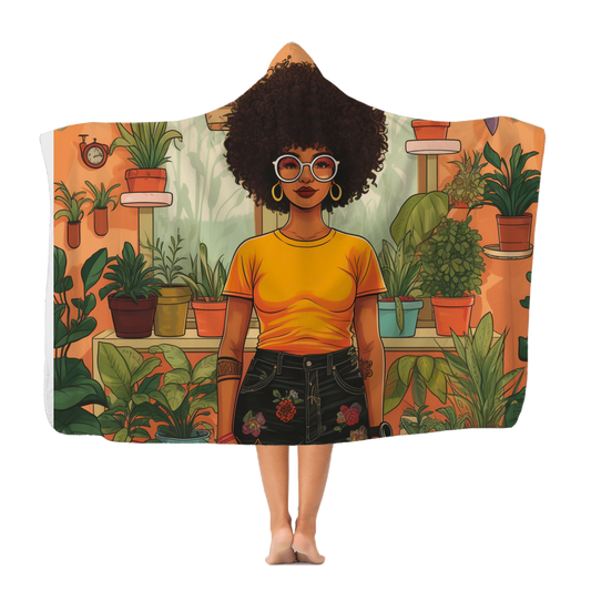 | Plant Mom Collection | Amina Tangerine | Classic Adult Hooded Blanket