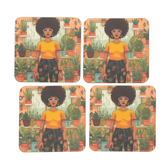 | Plant Mom Collection | Amina Tangerine | Hardboard Coaster Set of 4
