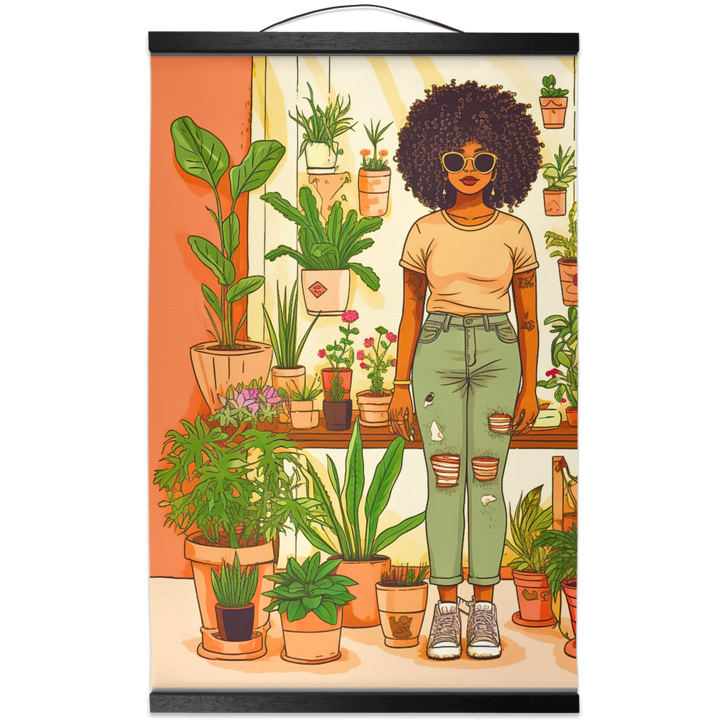 Plant Mom Collection | Peach Dream | Hanging Canvas Prints | Black Woman | By Her Beloved Plant Babies |