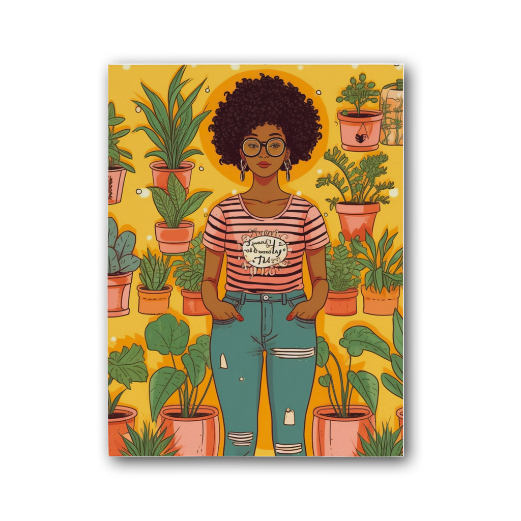 Plant Mom Collection | Trina  Sunshine| Black Women | Premium Stretched Canvas
