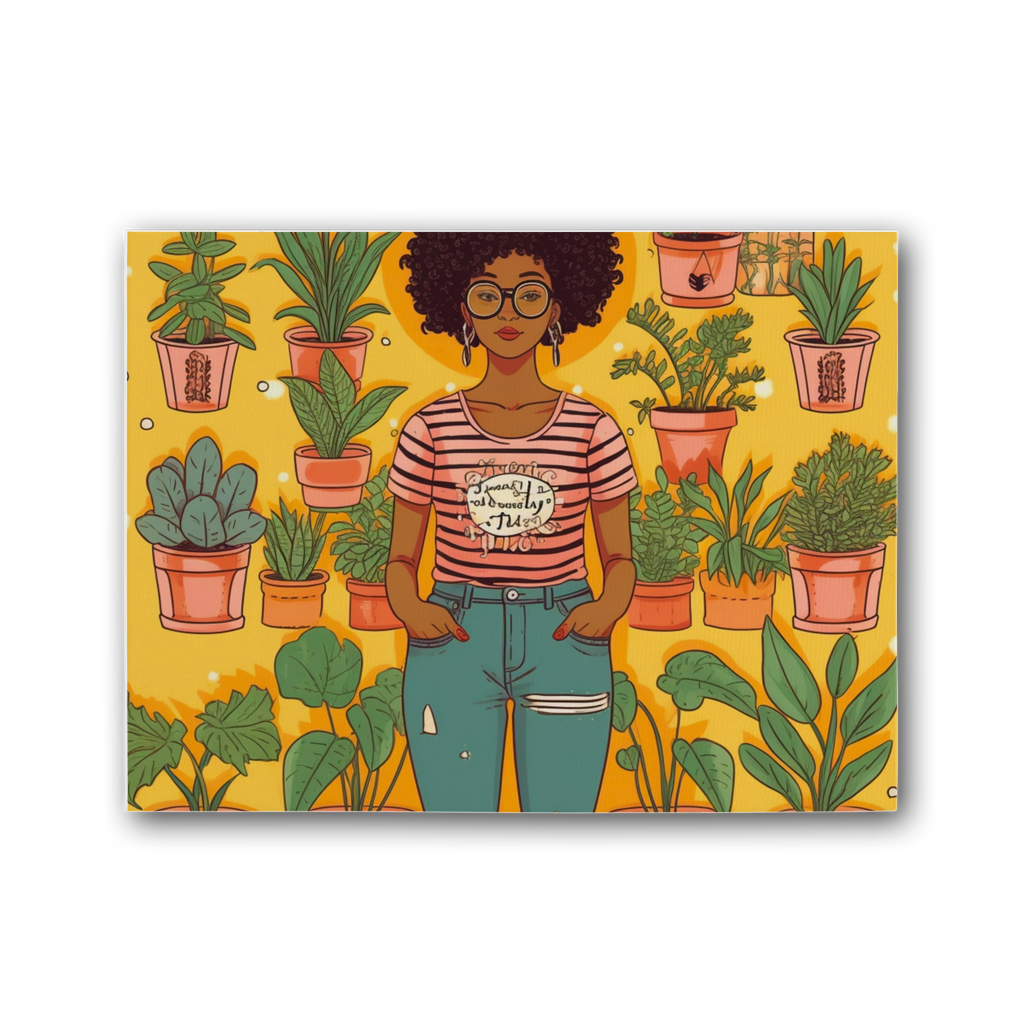 Plant Mom Collection | Trina  Sunshine| Black Women | Premium Stretched Canvas