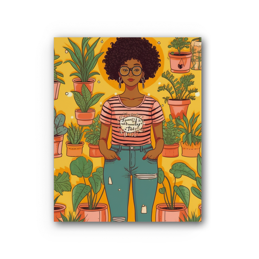 Plant Mom Collection | Trina  Sunshine| Black Women | Premium Stretched Canvas