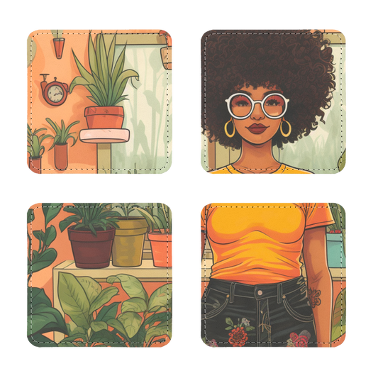 | Plant Mom Collection | Amina Tangerine | Sublimation Coasters Pack of Four