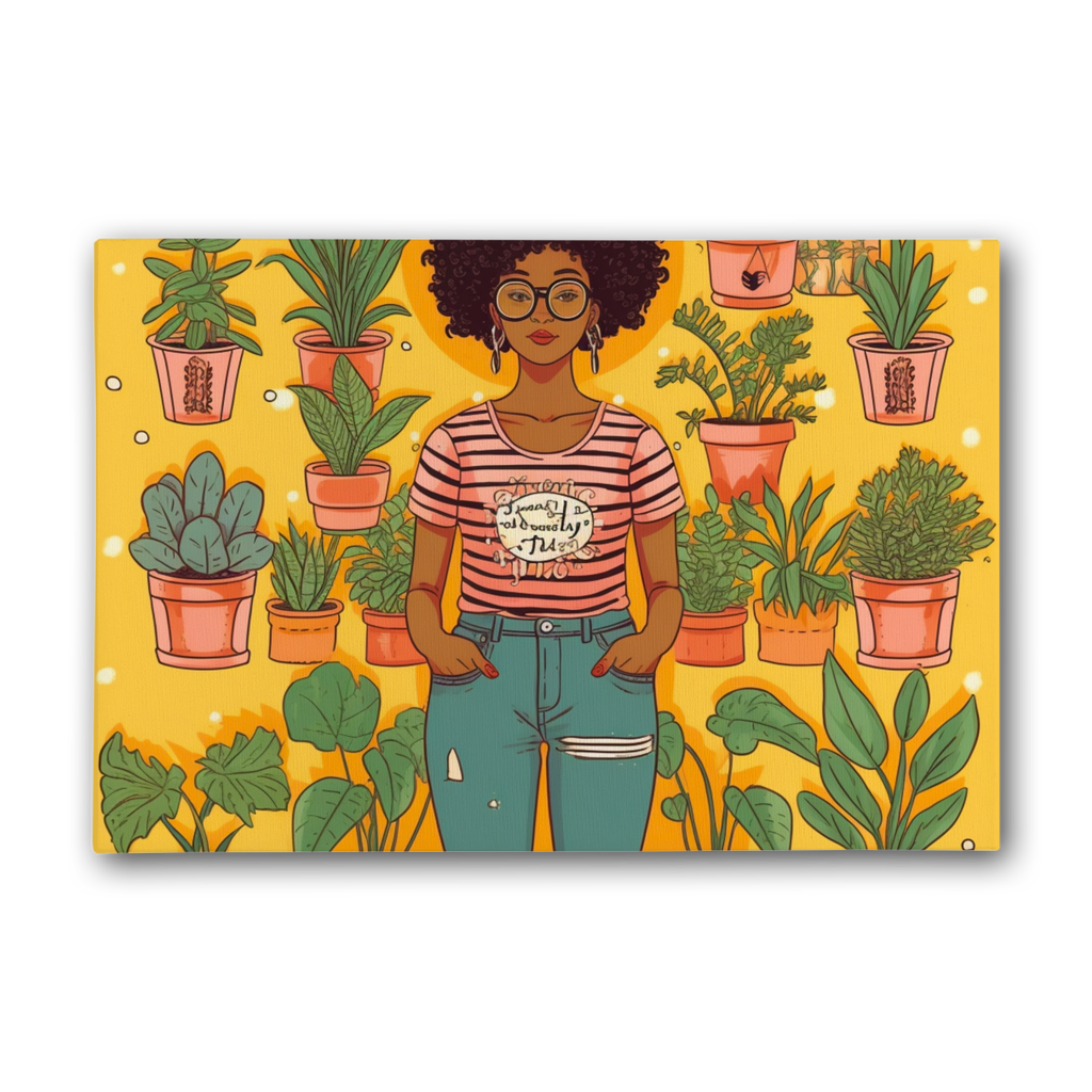 Plant Mom Collection | Trina  Sunshine| Black Women | Premium Stretched Canvas