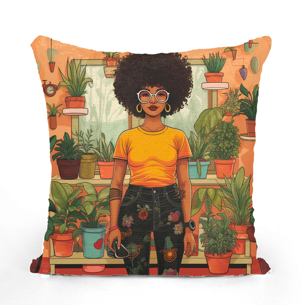 | Plant Mom Collection | Amina Tangerine | Sequin Cushion Cover