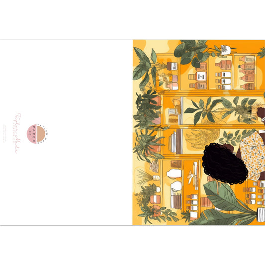 Bold & Busy Yellow & Light Amber Organic Contemporary African Art-Inspired | Black Women in Organic Shop Scene Blank Greeting Cards Greeting Cards:  10-pack (standard envelopes) (US & CA)